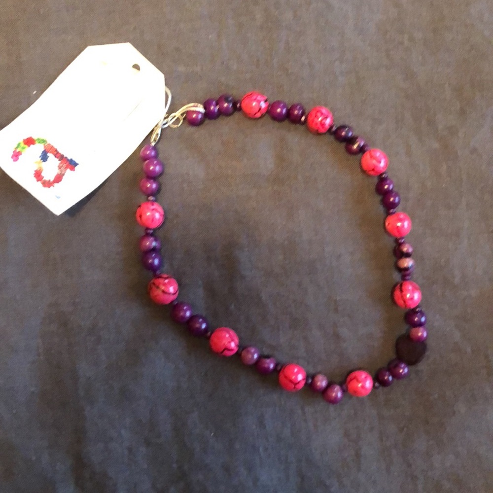 Girls Necklace Purple/Pink natural seeds - Picture 2 of 4